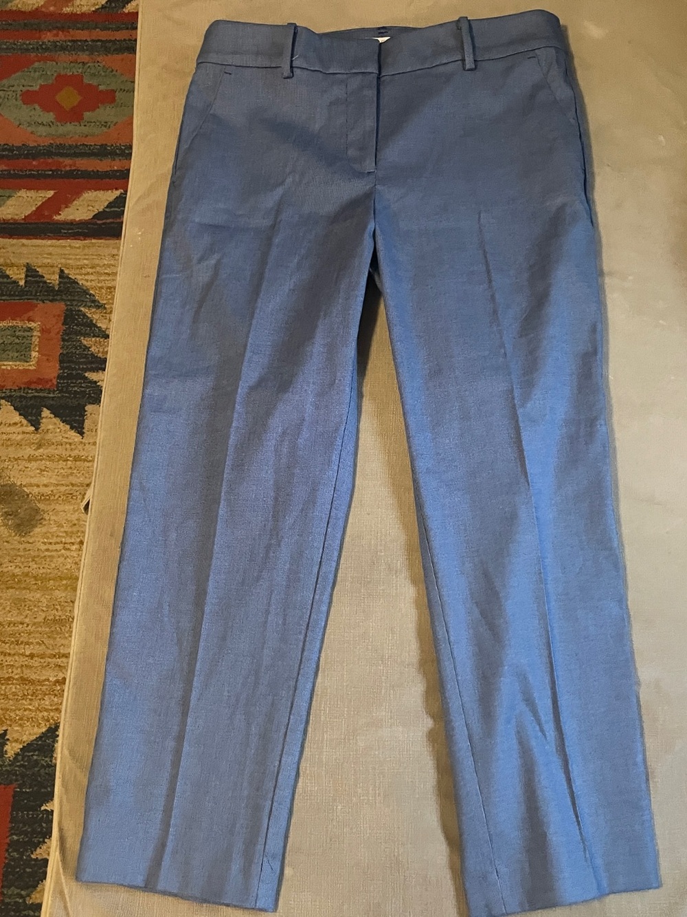 LOFT Riviera Slim Ankle Pants Blue Micro Check Cotton Stretch NWT 6 Petite